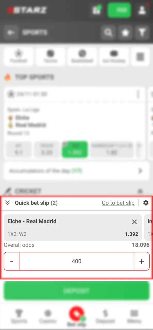 Set wager and adjust selections at 888Starz India.