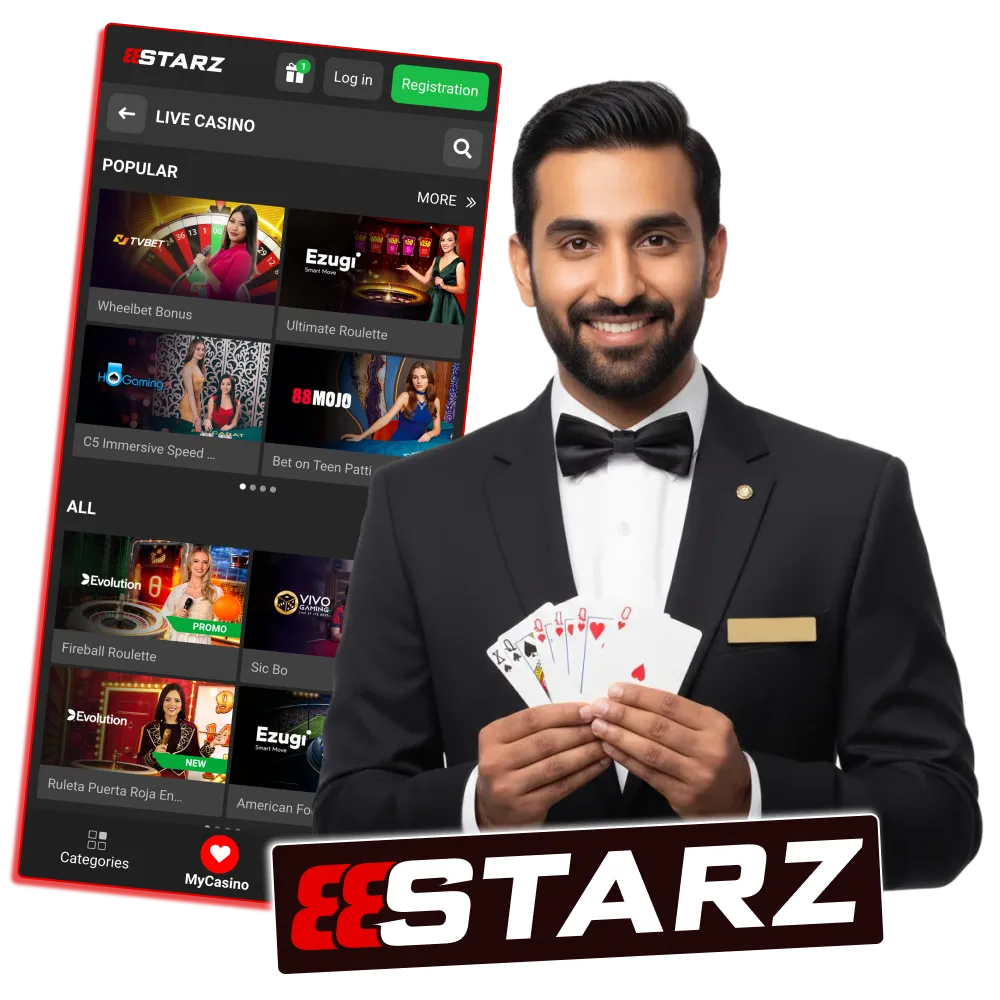 India live dealer roulette and blackjack at 888Starz.